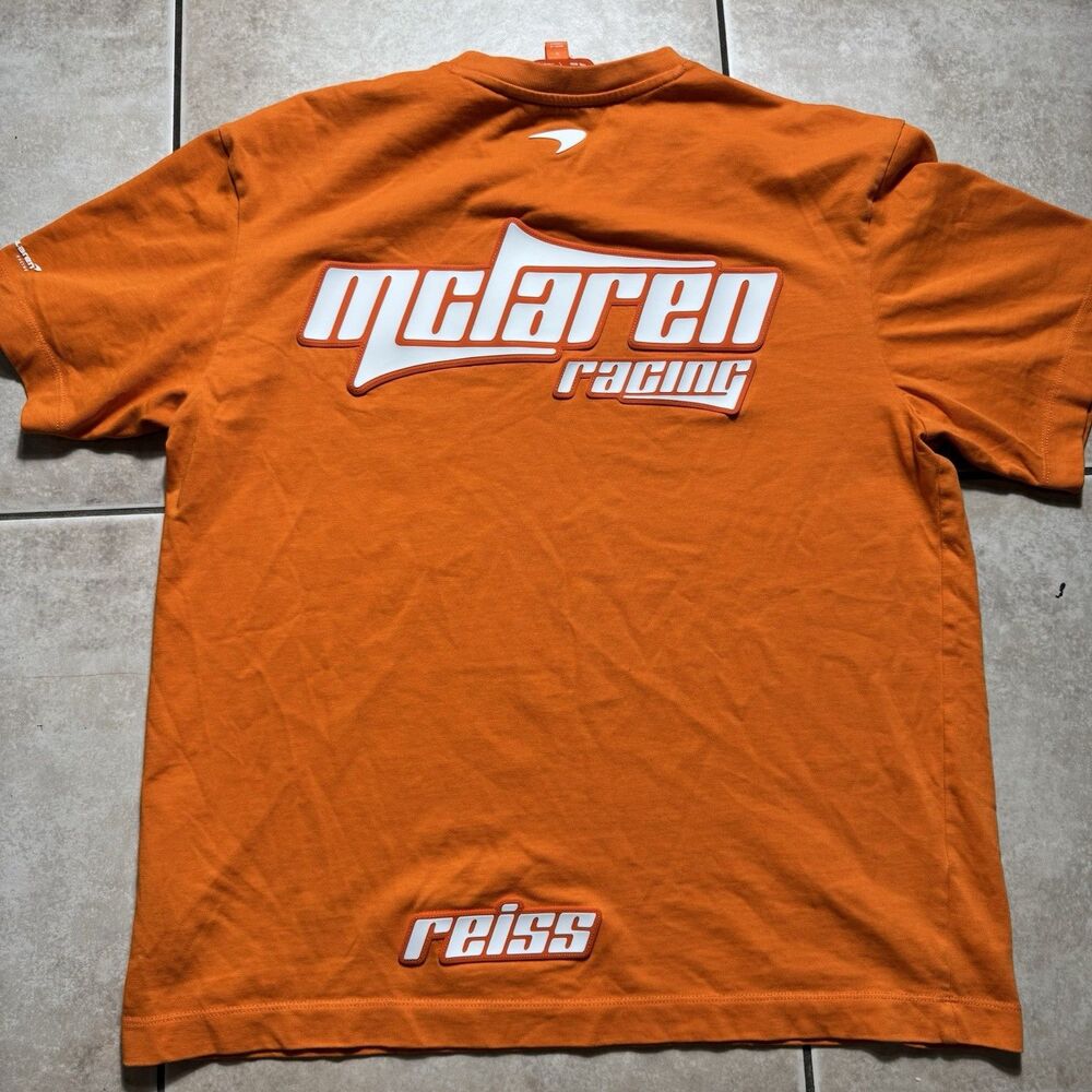 REISS McLaren F1 Size Small Traction Orange Racing Casual T-Shirt Oversized SS